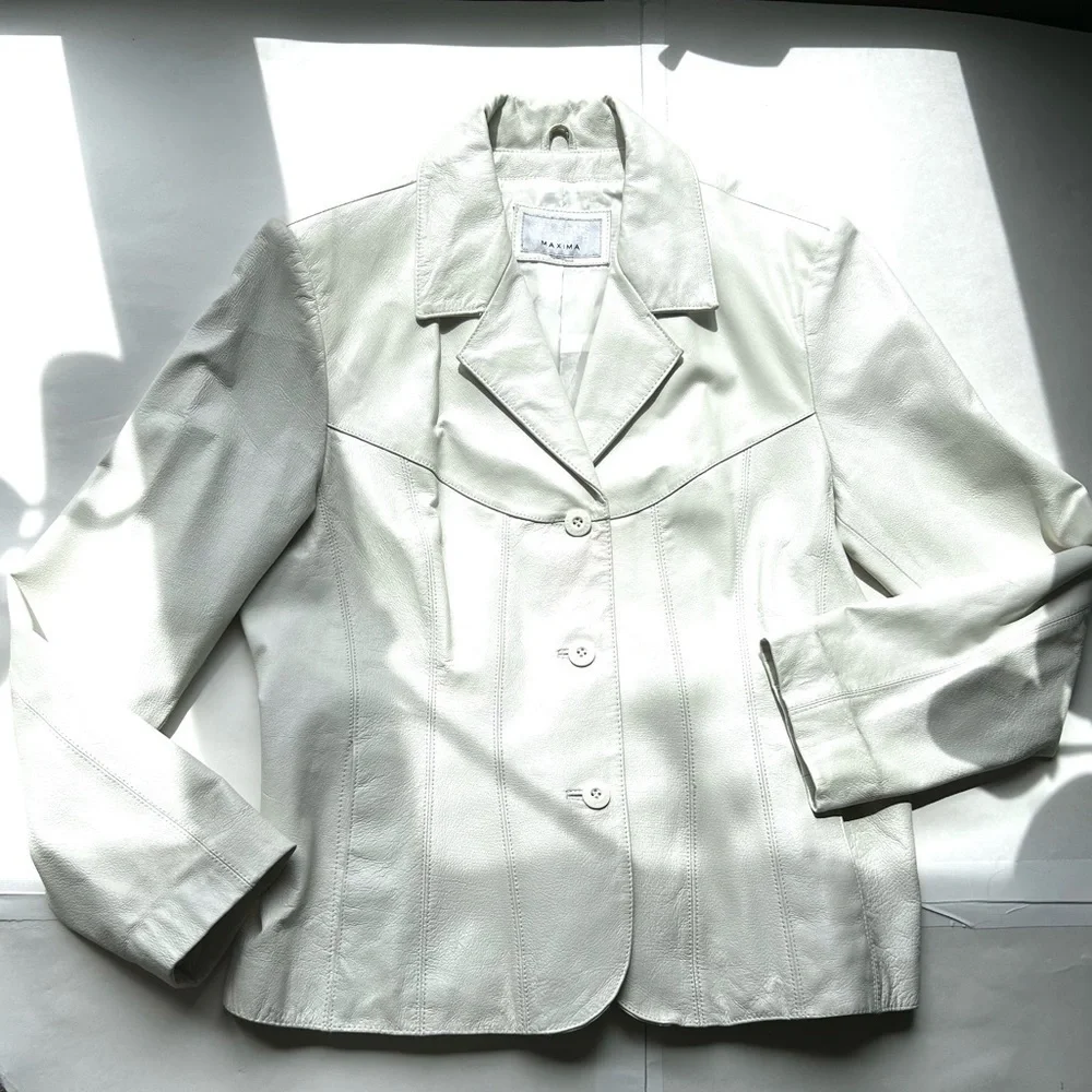 Vintage Wilsons Leather Maxima classic Jacket off white size M - Picture 9 of 10